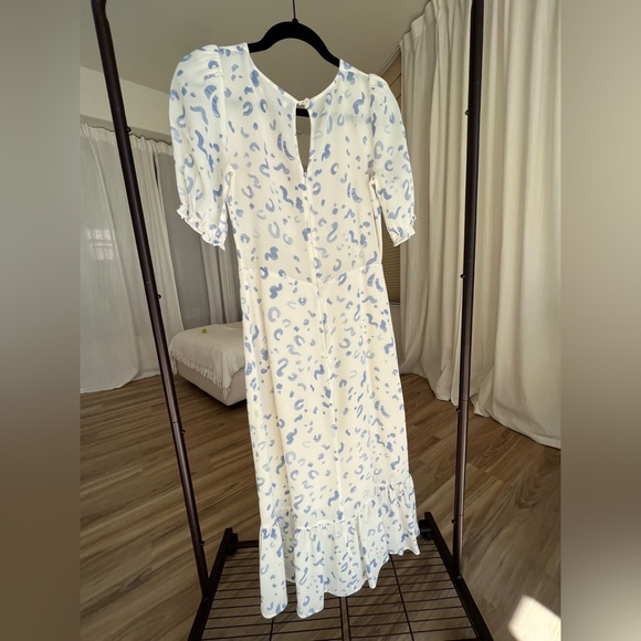 Reformation Nantes Midi Dress Pouf Sleeve Ruffle Hem in Marc - Picture 4 of 6